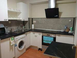马林Apartamento Patiño en Marín的厨房配有水槽和洗衣机
