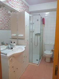 马林Apartamento Patiño en Marín的带淋浴、盥洗盆和卫生间的浴室