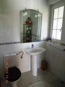 ArceLa casa de Clara Puente Arce的一间带水槽、卫生间和镜子的浴室