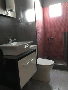 EleftheroúpolisVoulas suites的一间带水槽、卫生间和淋浴的浴室