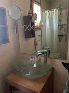 安德诺莱斯贝恩La Cabane的一间带绿色水槽和镜子的浴室