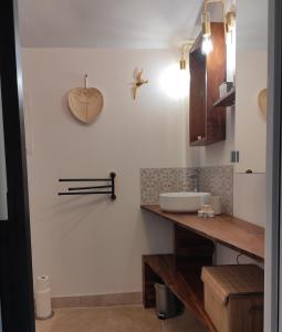 PeynierMaison de village en Provence的一间带水槽和木台面的浴室