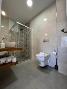 切什梅Villa Veria的浴室配有卫生间、淋浴和盥洗盆。