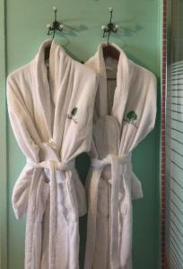 埃拉托克里昂Vaela Hotel Cultural Resort的浴室里挂在镜子上的长袍