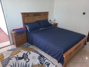 丹吉尔Rawan Appart的一间卧室配有一张带蓝色棉被的床