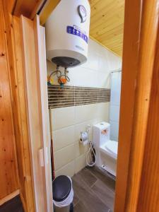 杰拉什atoom lodge的一间设有卫生间和灯的小浴室