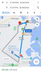 坎昆Rooms in Cancun Airport的带有地图的谷歌地图页面的截图