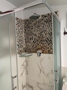 阿利坎特Casa Ojala的带淋浴的浴室(带石墙)