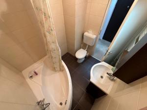 布加勒斯特维坦购物中心公寓的浴室配有卫生间、浴缸和水槽。