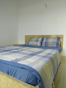 芹苴HO GIA AN Home - Căn hộ yên bình的一张蓝色和白色的床,配有两个枕头