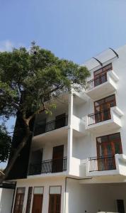 Ratmalana SouthLuxury 2BR Apartment in Ratmalana的前面有棵树的白色建筑