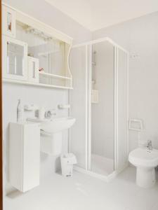 格拉维纳普利亚Gravina suite Apartment的带淋浴和卫生间的白色浴室