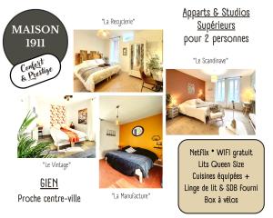日安Studio LA RECYCLERIE - Maison 1911 - confort & prestige的一幅房间四幅图片的拼图