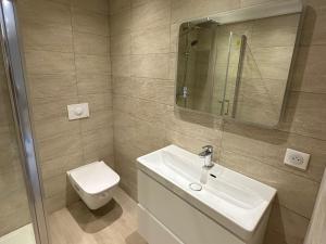卡尔热斯Alivu - Appartement Moderne Avec Terrasse的一间带水槽、卫生间和镜子的浴室