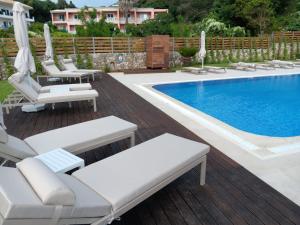 帕莱欧卡斯提撒Corfu valley view的一个带躺椅的游泳池和一个游泳池