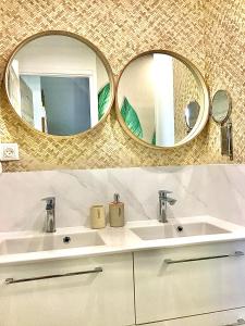 塞夫里耶VUE LAC LODGES的浴室设有2个水槽和2面镜子