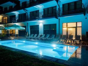 扎科帕内Hotel Paryski Art & Business Zakopane - Basen Jacuzzi Sauna Małpi Gaj的夜间带游泳池的别墅