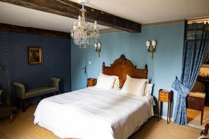 ÉcuellesJan's place in Burgundy的卧室配有一张白色大床和吊灯。