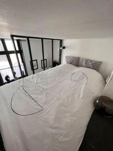 里尔Au cœur du VIEUX-LILLE : Charmant appartement的窗户客房内的一张大白色床