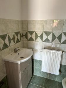德布勒森M35 4s Debrecen Apartman的一间带水槽和散热器的浴室