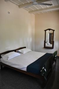 桑提科帕Rochas Valley Homestay的一张大床,位于带镜子的房间里