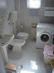 萨拉热窝Downtown House with garden的浴室配有卫生间水槽和洗衣机。