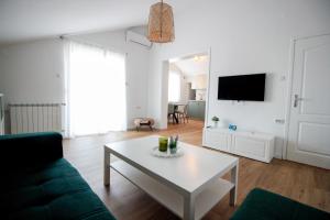 奥米沙利Apartment Castelmuschio的带沙发和咖啡桌的客厅