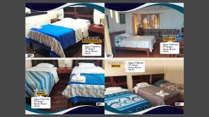 巴兰卡HOTEL CASTILLO MAGICO (EX CHAVIN SEÑORIAL?的一张带两张床的卧室的三幅图片拼贴