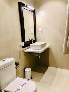 WatumullaTropic Inn - Mount Lavinia的一间带水槽、卫生间和镜子的浴室