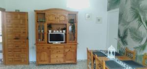 埃尔帕尔马Apartamentos Camping El Palmar的客厅配有木柜上的电视