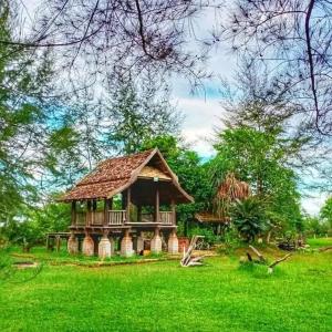 瓜拉丁加奴Inap Kota sang rimba的绿草丛中的一座小建筑