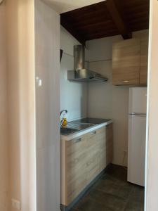 玛格丽塔萨沃亚Spiaggia Le Dune Residence的一间带水槽和冰箱的小厨房