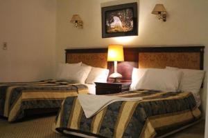 开罗The New Garden Palace Hotel的酒店客房,设有两张床和一盏灯