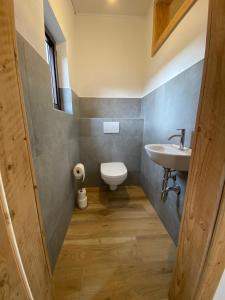 FriedersbachAndrella Auszeithof - Schlaferlebnis im Holzfass的一间带卫生间和水槽的浴室