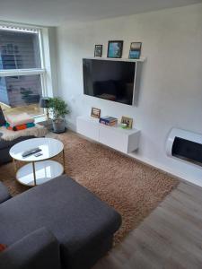 尼克宾摩斯Tæbring Holiday Home的客厅配有沙发和墙上的电视