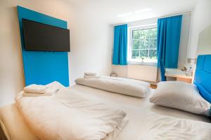 博帕德besttime Hotel Boppard的一间卧室配有两张床和一台平面电视