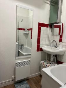 巴黎Nice Private Room in center的一间带水槽和镜子的小浴室