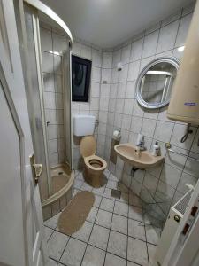 亚伊采Apartman Trupsi的一间带卫生间和水槽的浴室