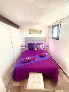 蒂亚斯Mi Abeto的一张紫色的床,里面放着两个枕头