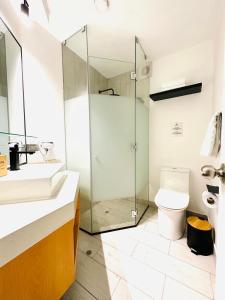 阿雷基帕OQ MIRADOR CLASSIC - AIRPORT的一间带玻璃淋浴和卫生间的浴室