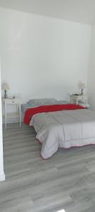 阿德耶Asociación deportiva TAGOROR LOS OLIVITOS的白色卧室配有一张带红色毯子的床