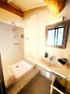 尼姆Magnifique Loft - Piscine - Tennis - Babyfoot的带浴缸、水槽和淋浴的浴室