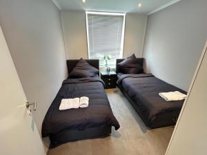 帕德博恩City Apartment Paderborn Apartment 6的一间卧室设有两张床和窗户。