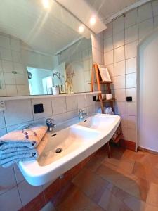 滨湖席弗灵Ferienwohnung Lucia的浴室设有大型白色水槽和镜子