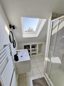 布鲁日Bel-etage Bruges Homestay - Free parking - Entire floor的一间带水槽和天窗的浴室