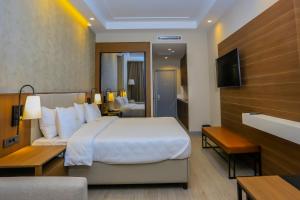 巴库Citymax Hotel Baku的酒店客房设有一张大床和一台电视。