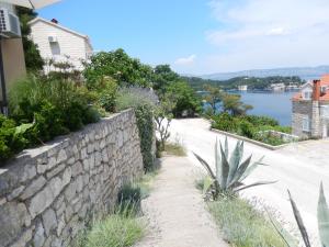 巴比诺波尔杰Apartments and rooms with parking space Sobra, Mljet - 18465的石墙和水体旁的道路