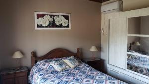 Juana Koslay Departamentos las chacras的卧室配有一张床,墙上挂着一幅画
