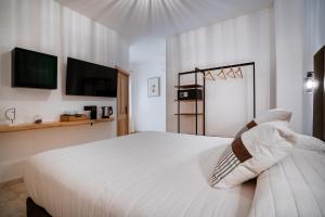 布多索Paghe Eco Luxury Experience的卧室配有白色的床和电视。