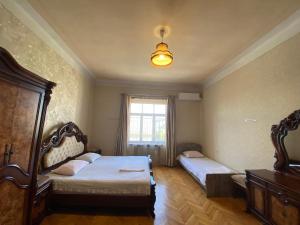 泰拉维Valiko house in Telavi的一间卧室设有两张床和窗户。